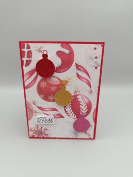 Frohes Fest — Festliche Grußkarte mit roten Glitzerelementen